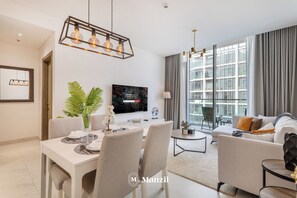 Luxury Apartment, Balcony, Lagoon View | Living room - Manzil - 1BR Urban Living near Downtown  (Dubai)