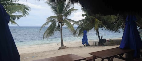 On the beach, white sand, beach bar