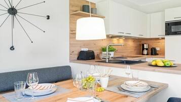 Microwave, stovetop, coffee/tea maker, toaster