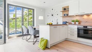 Microwave, stovetop, coffee/tea maker, toaster