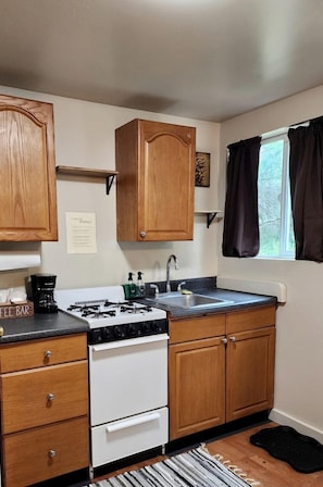 Fridge, oven, stovetop, electric kettle