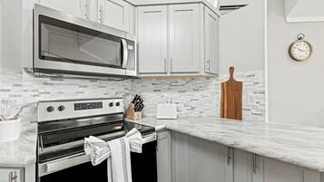 Fridge, microwave, stovetop, toaster