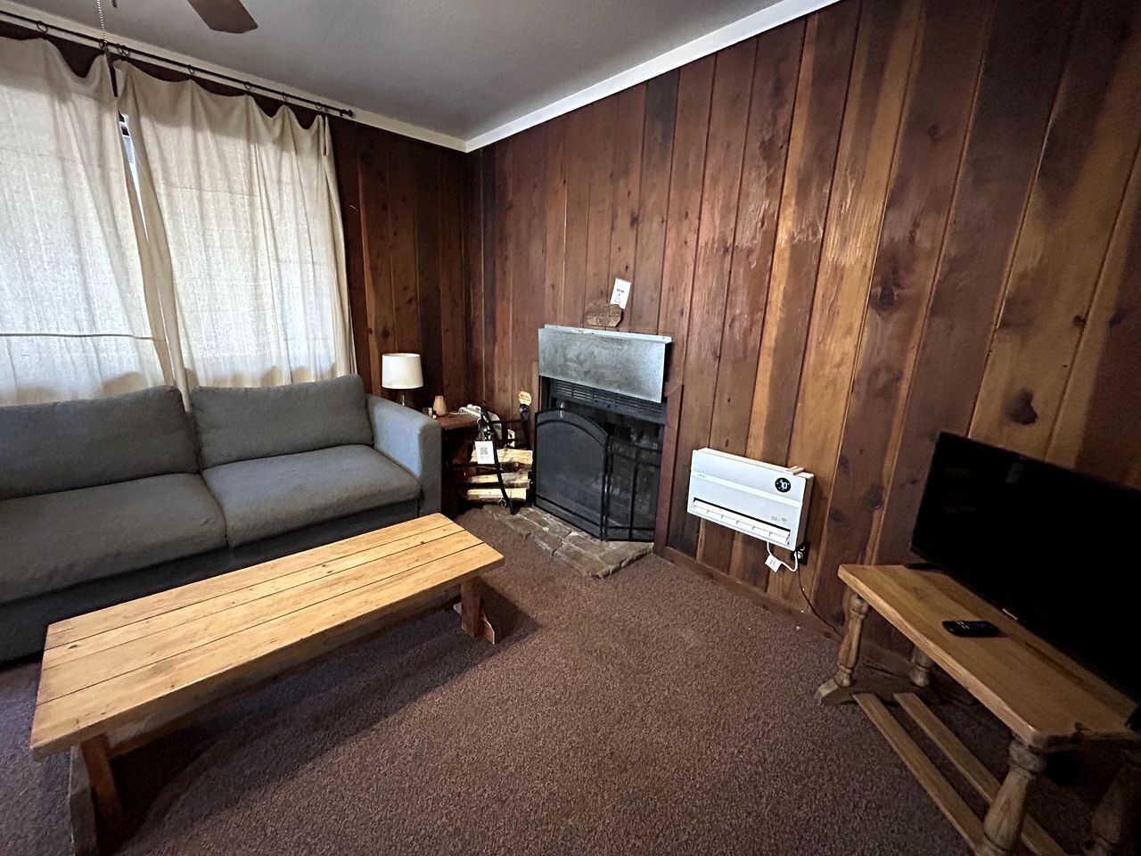TV, fireplace