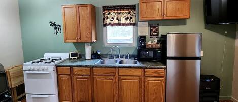 Frigorífico, microondas, horno y placa de cocina