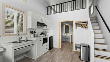 Fridge, microwave, dishwasher, coffee/tea maker