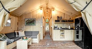 Living area - Incredible Rustic Tented Cabin with Fire Pit in Gatlinburg, Tennessee (Gatlinburg)