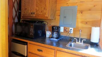 Fridge, microwave, coffee/tea maker, toaster