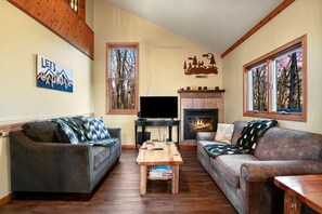 TV, fireplace, stereo - Tranquil Secluded Cabin with Private Deck, Hot-Tub, Pool Table and Views in Ohio (Amanda)