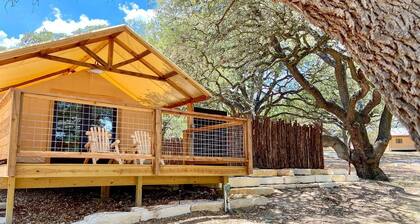 Glamping Vacations in a Luxury Tented Cabin near River Guadalupe, in Ingram, Texas