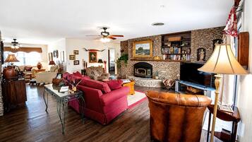 TV, fireplace, DVD player, video library