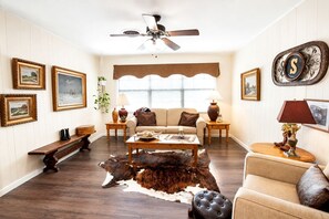 TV, fireplace, DVD player, video library
