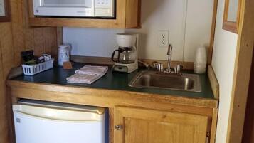 Fridge, microwave, coffee/tea maker, toaster