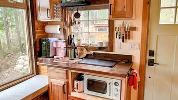 Microwave, stovetop, coffee/tea maker, toaster