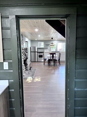 Fridge, microwave, stovetop, electric kettle