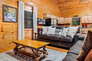 TV, fireplace, offices - Cabin Getaway Hot Tub, Fire Pit & Mountain Views! (Sevierville)