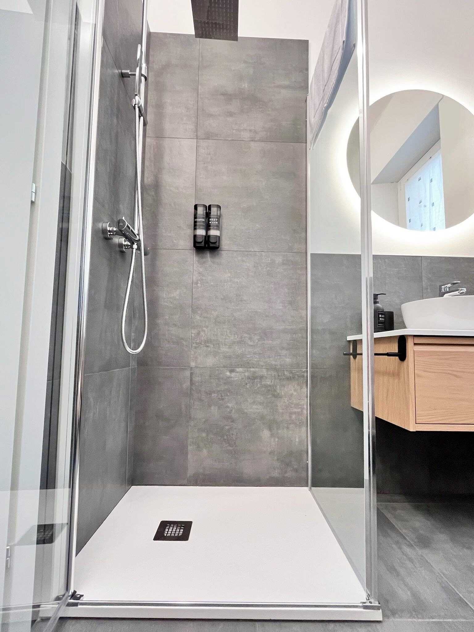 Hair dryer, bidet, towels, soap