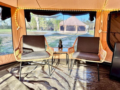 Incredible Bell Tent with Fire Pit on Private Patio for a Cozy Glamping Escape in Tahlequah, Oklahoma