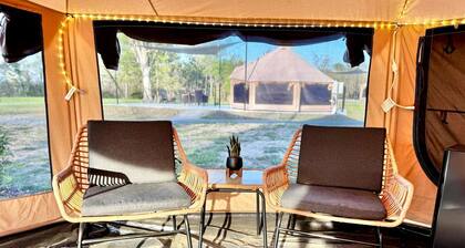 Incredible Bell Tent with Fire Pit on Private Patio for a Cozy Glamping Escape in Tahlequah, Oklahoma