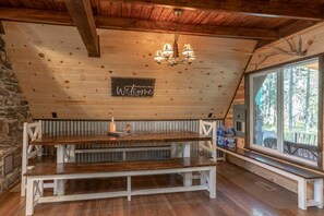 Dining - Spacious Rustic Cabin with Hot Tub and Game Loft Near Trails in Island Park, Idaho (Idaho City)