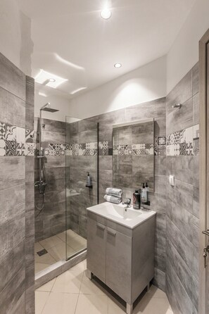 Chambre Familiale | Salle de bain | Douche, sèche-cheveux, serviettes fournies, savon