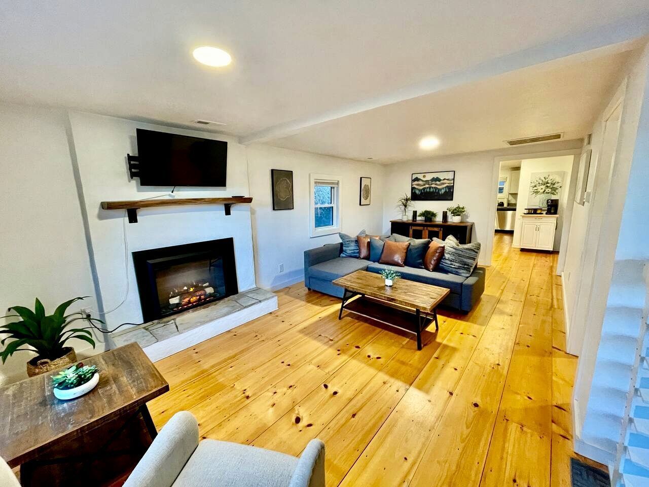 TV, fireplace