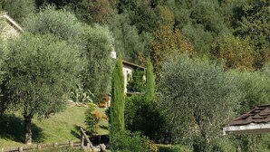 A pool area with lounge chairs and a sign labeled "CAMPPOORT". - "Casa il Noce" in the hills of Lucca with swimming pool 30 min from the sea of Viareggio (Pescaglia)