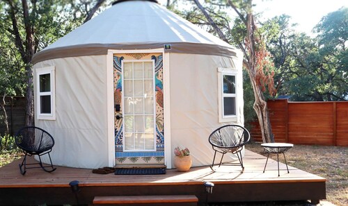 Colorful and Fully Equipped Yurt by Lake Travis For an Unforgettable Lakeway Glamping Escape, Texas