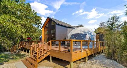 Spectacular Two Domes and Lofted Cabin Union with Breathtaking Deck and Indoors in Elgin, Texas