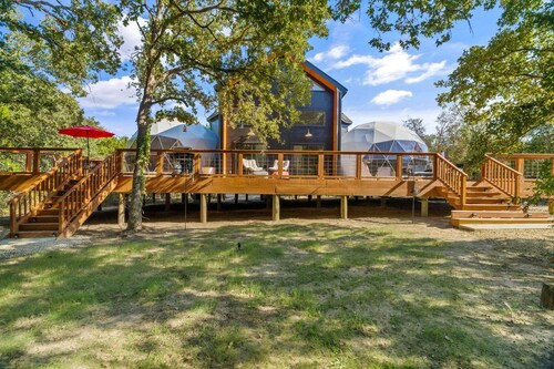 Spectacular Two Domes and Lofted Cabin Union with Breathtaking Deck and Indoors in Elgin, Texas