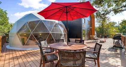 Spectacular Two Domes and Lofted Cabin Union with Breathtaking Deck and Indoors in Elgin, Texas