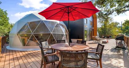 Spectacular Two Domes and Lofted Cabin Union with Breathtaking Deck and Indoors in Elgin, Texas
