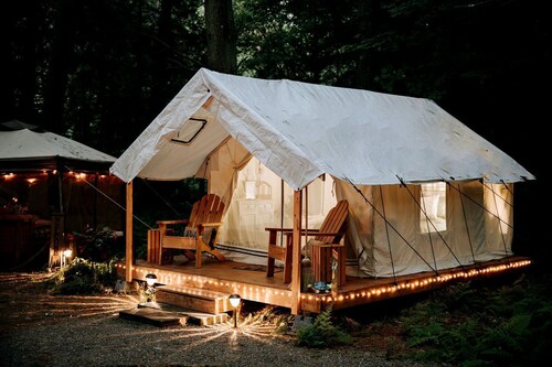 Serene Safari Tent For a Glamping by Getaway Rickett's Glenn State Park Nestled in the Heart of Huntington Mills, Pennsylvania
