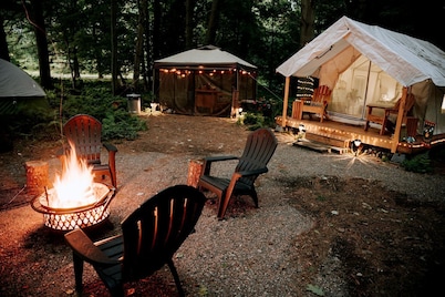 Serene Safari Tent For a Glamping by Getaway Rickett's Glenn State Park Nestled in the Heart of Huntington Mills, Pennsylvania