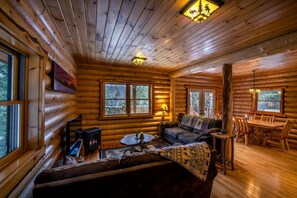 TV, fireplace, DVD player - Rustic Log Cabin with Jacuzzi Bathtub in the Adirondack Mountains, New York (Wilmington)