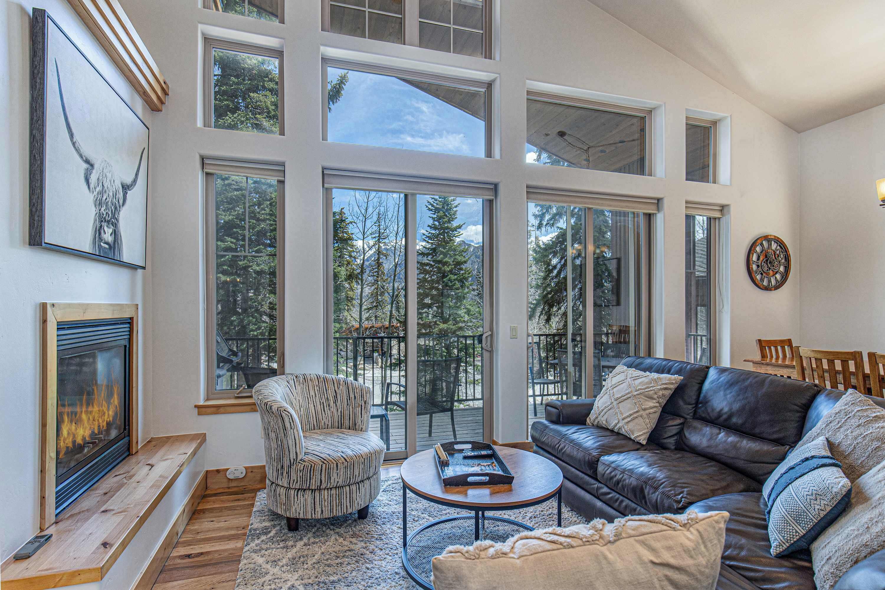 Fernseher, Kamin, Bücher, Stereoanlage