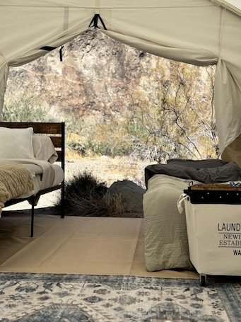 Interior. Remote Expansive Tented Cabin Incredible for a Glamping Experience in Nevada