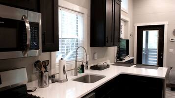 Microwave, stovetop, coffee/tea maker, toaster