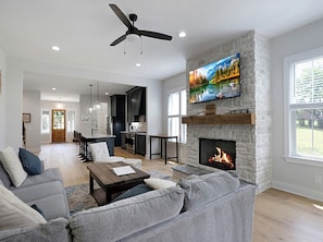TV, fireplace
