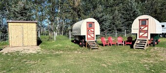 Rustic Sheep Wagon Glamping Retreat with Cowboy Ranch Views near Grand Tetons in Tetonia, Idaho