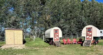 Rustic Sheep Wagon Glamping Retreat with Cowboy Ranch Views near Grand Tetons in Tetonia, Idaho
