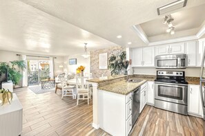 Fridge, microwave, oven, stovetop - Gertrude's Siesta | Palm View Unit, Balcony, Private-Beach, Heated Pools, Pickle, Hot-tub, Tennis! (Siesta Key)