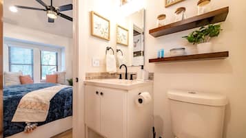 Hair dryer, towels, toilet paper