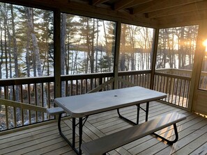 Outdoor dining - Impressive Cottage with Fire Pit and Lake Access in Orland, Maine (Orland)