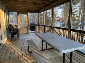 Outdoor dining - Impressive Cottage with Fire Pit and Lake Access in Orland, Maine (Orland)