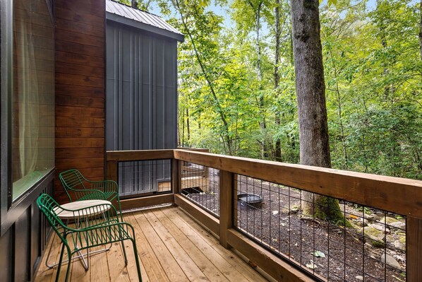 Terrace/patio - Gorgeous Getaways near Gatlinburg, Tennessee, in this Charming Cabin Rental for 2 (Cosby)