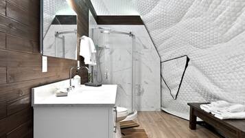Séchoir à cheveux, serviettes fournies, savon, shampooing