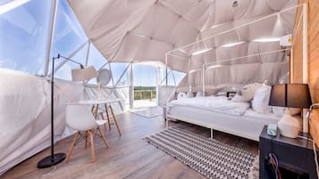 1 bedroom, desk, bed sheets