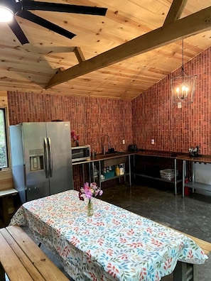Fridge, stovetop, coffee/tea maker, cookware/dishes/utensils - Secluded A-Frame Cabin in Stanton, Kentucky - Perfect Glamping Spot near Red River Gorge (Stanton)