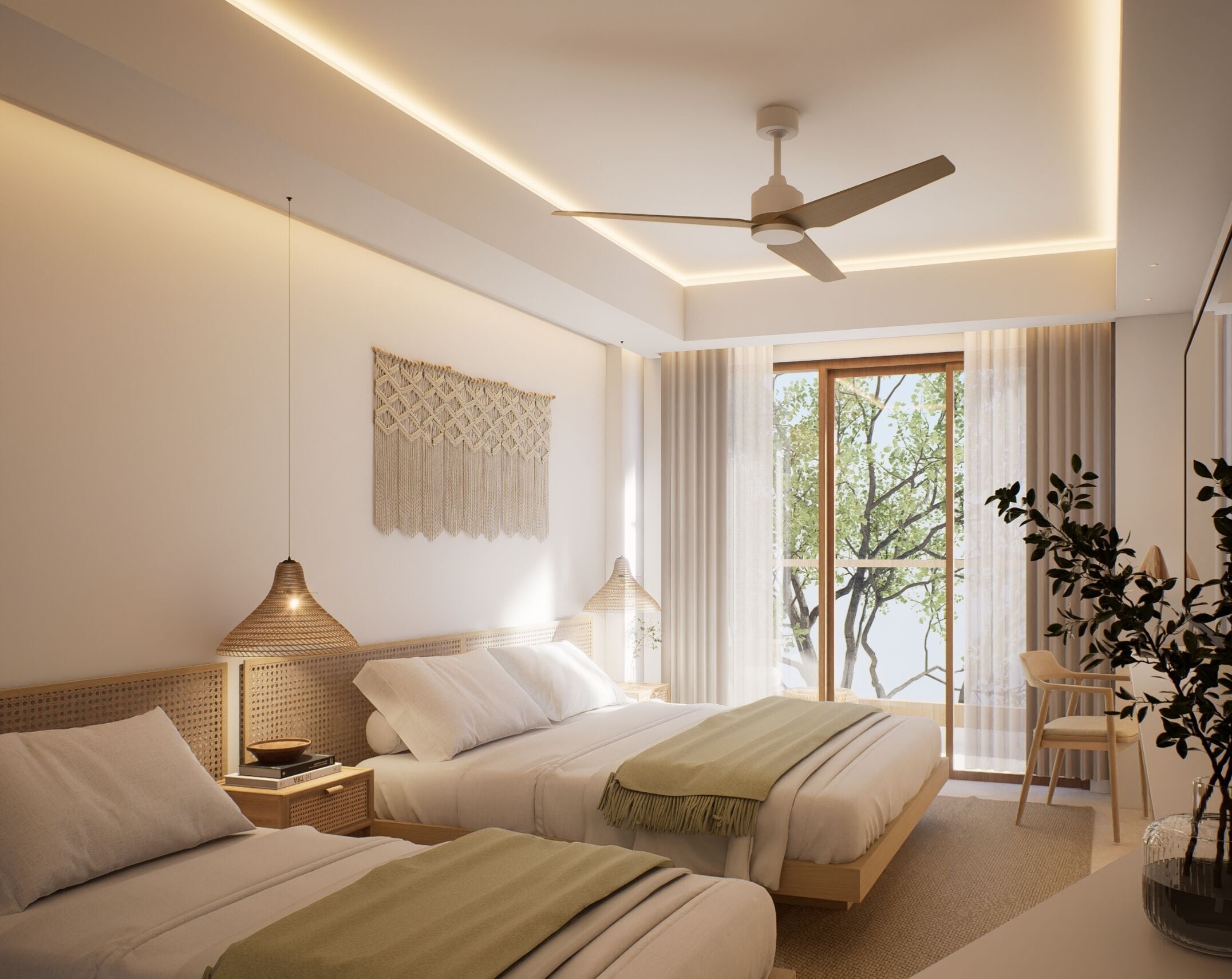 Deluxe Double Room, Balcony, Park View | Bar mini, peti besi dalam bilik, meja, ruang kerja komputer riba 