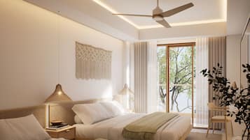 Deluxe Double Room, Balcony, Park View | Bar mini, peti besi dalam bilik, meja, ruang kerja komputer riba